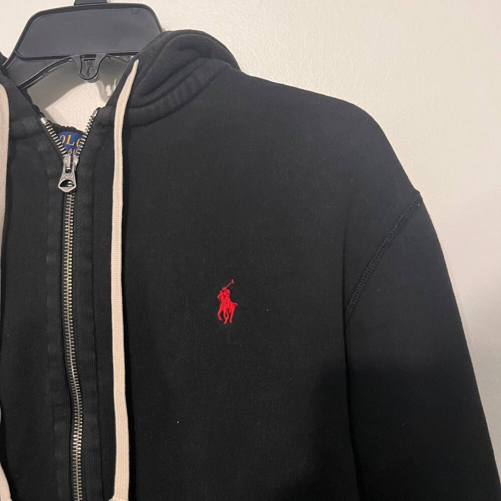Polo Ralph Lauren Hoodie Men Large Black Red Pony Full Zip Sweatshirt Streetwear - Picture 2 of 7
